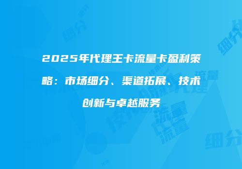 2025年代理王卡流量卡盈利策略:市场细分、渠道拓展、技术创新与卓越服务
