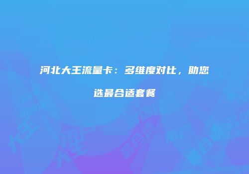 河北大王流量卡：多维度对比，助您选最合适套餐