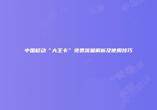 中国移动“大王卡”免费流量解析及使用技巧