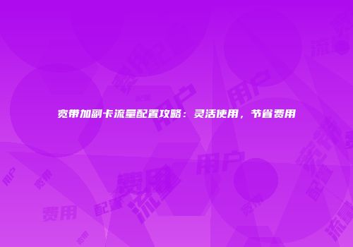 宽带加副卡流量配置攻略:灵活使用,节省费用