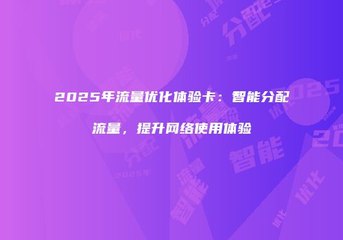 2025年流量优化体验卡:智能分配流量,提升网络使用体验