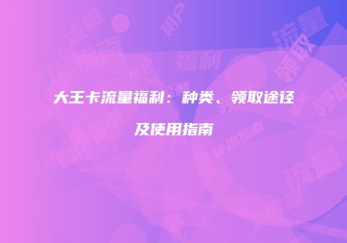大王卡流量福利：种类、领取途径及使用指南