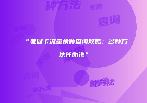 “家园卡流量余额查询攻略：多种方法任你选”
