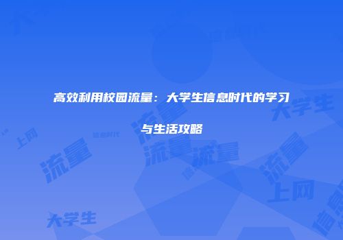 高效利用校园流量：大学生信息时代的学习与生活攻略