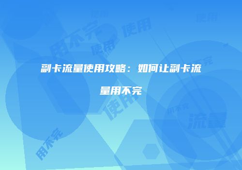 副卡流量使用攻略:如何让副卡流量用不完
