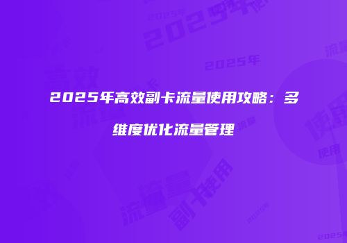 2025年高效副卡流量使用攻略:多维度优化流量管理