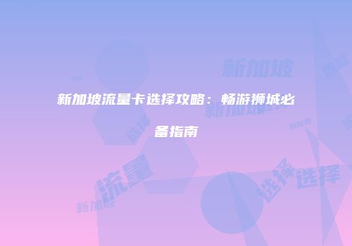 新加坡流量卡选择攻略：畅游狮城必备指南