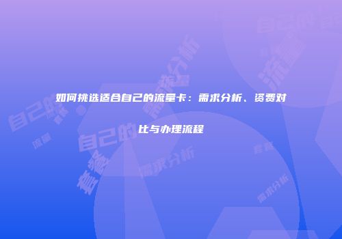 如何挑选适合自己的流量卡:需求分析、资费对比与办理流程