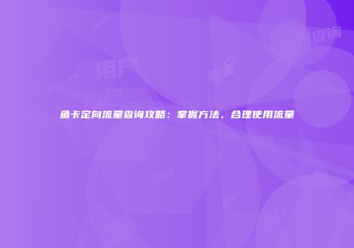 鱼卡定向流量查询攻略：掌握方法，合理使用流量