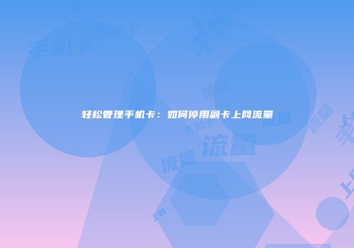 轻松管理手机卡：如何停用副卡上网流量