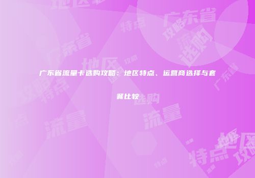 广东省流量卡选购攻略：地区特点、运营商选择与套餐比较