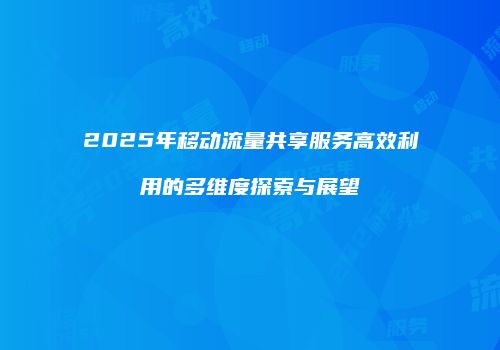 2025年移动流量共享服务高效利用的多维度探索与展望