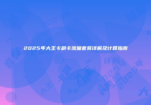 2025年大王卡副卡流量套餐详解及计算指南