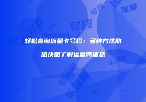 轻松查询流量卡号段：多种方法助您快速了解运营商信息