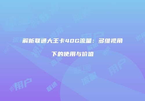 解析联通大王卡40G流量:多维视角下的使用与价值
