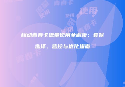 移动青春卡流量使用全解析:套餐选择、监控与优化指南