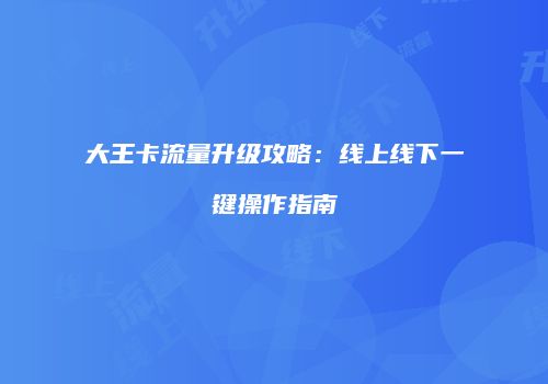 大王卡流量升级攻略:线上线下一键操作指南