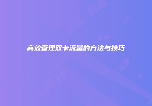 高效管理双卡流量的方法与技巧