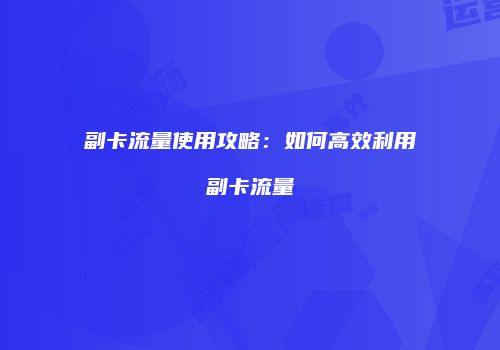 副卡流量使用攻略：如何高效利用副卡流量