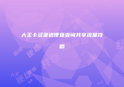 大王卡多渠道便捷查询共享流量攻略