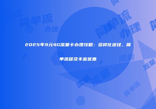 2025年9元4G流量卡办理攻略:多样化途径、简单流程及丰富优惠