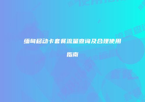 缅甸移动卡套餐流量查询及合理使用指南