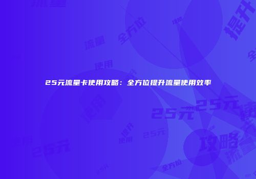 25元流量卡使用攻略:全方位提升流量使用效率