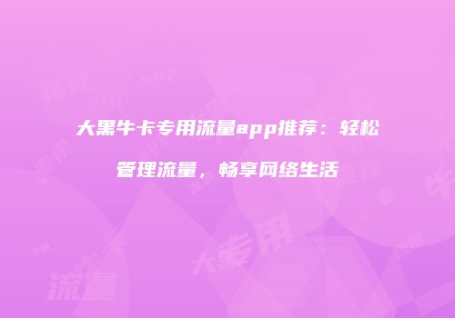 大黑牛卡专用流量app推荐：轻松管理流量，畅享网络生活