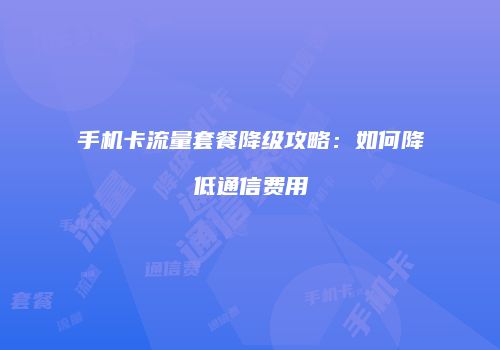 手机卡流量套餐降级攻略:如何降低通信费用
