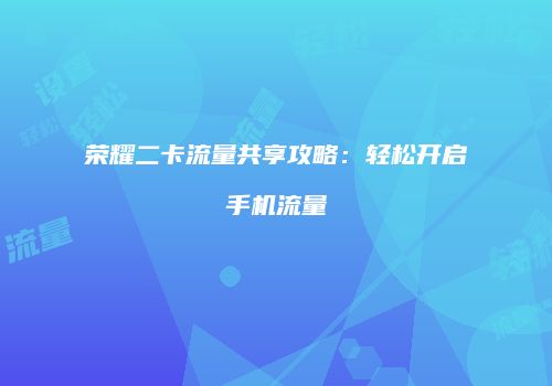 荣耀二卡流量共享攻略：轻松开启手机流量