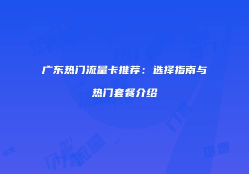 广东热门流量卡推荐：选择指南与热门套餐介绍