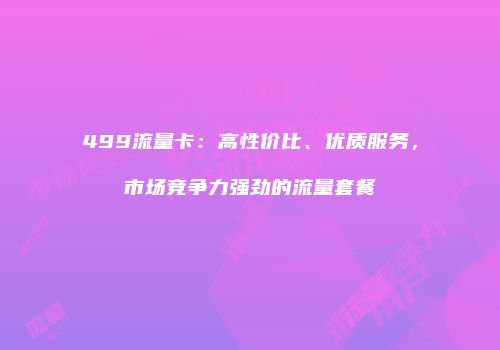 499流量卡：高性价比、优质服务，市场竞争力强劲的流量套餐