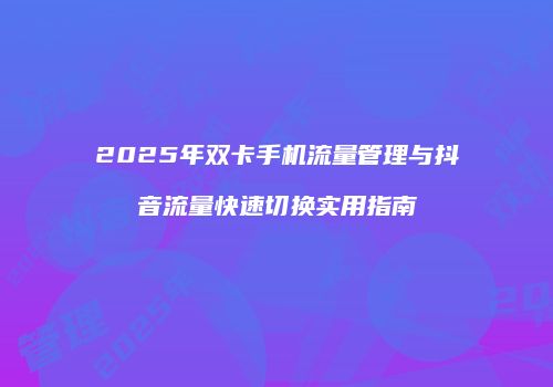 2025年双卡手机流量管理与抖音流量快速切换实用指南