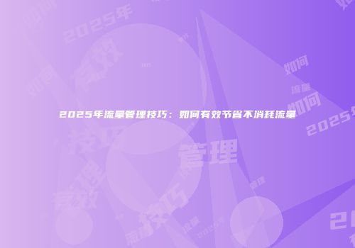 2025年流量管理技巧:如何有效节省不消耗流量