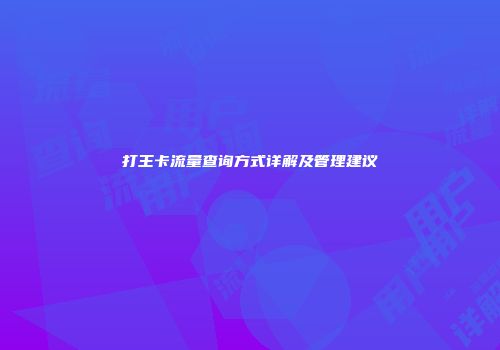 打王卡流量查询方式详解及管理建议