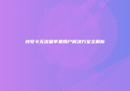 纯号卡无流量苹果用户解决方案全解析