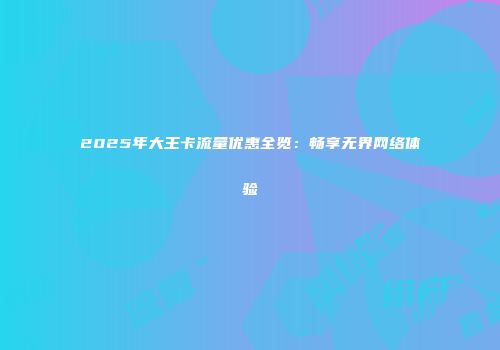 2025年大王卡流量优惠全览:畅享无界网络体验