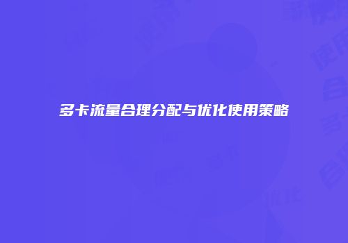 多卡流量合理分配与优化使用策略