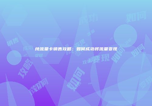 纯流量卡销售攻略:如何成功将流量变现