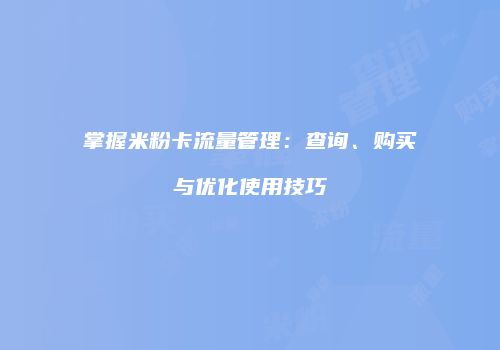 掌握米粉卡流量管理：查询、购买与优化使用技巧