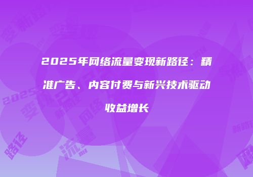 2025年网络流量变现新路径：精准广告、内容付费与新兴技术驱动收益增长