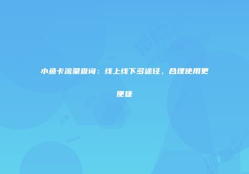 小鱼卡流量查询：线上线下多途径，合理使用更便捷