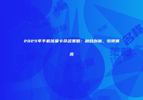 2025年手机流量卡命名策略:融合创新,引领潮流