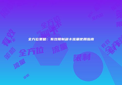 全方位策略:有效限制副卡流量使用指南