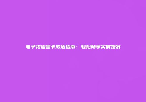 电子狗流量卡激活指南：轻松畅享实时路况