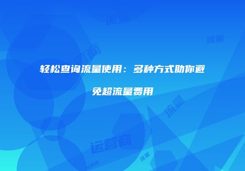 轻松查询流量使用：多种方式助你避免超流量费用