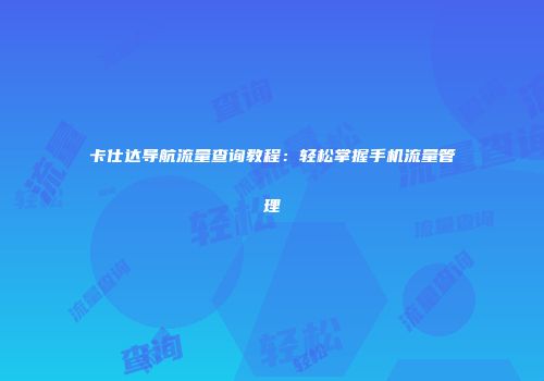 卡仕达导航流量查询教程:轻松掌握手机流量管理