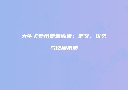 大牛卡专用流量解析:定义、优势与使用指南