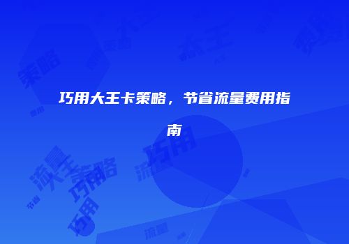 巧用大王卡策略，节省流量费用指南