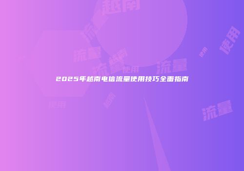 2025年越南电信流量使用技巧全面指南